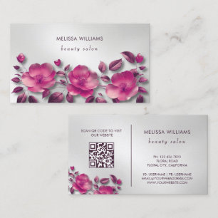 Cartão De Visita Flor Silvestre Metálica Rosa Brilhante