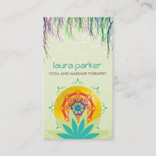 Cartão De Visita Flor Verde do Lotus Logotipo Mandala Reparo do Iog
