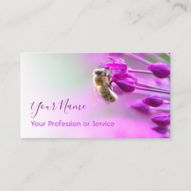 Cartão De Visita Flor violeta com abelha desaparece para branco! (Frente)