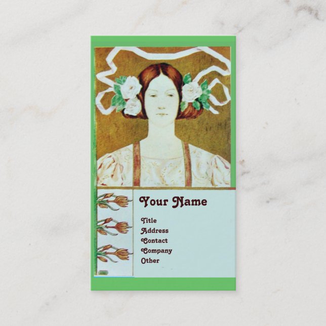 CARTÃO DE VISITA FLORA/DAMA COM ROSAS BRANCAS MONOGRAMA (Frente)