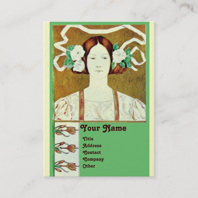 Cartão De Visita FLORA/LADRA COM Pearia MONOGRAMADA DE ROSES BRANCA (Frente)