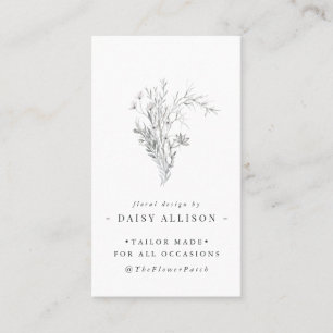 Cartão De Visita Florais azuis com esboços em Marinho  Mínimo Moder