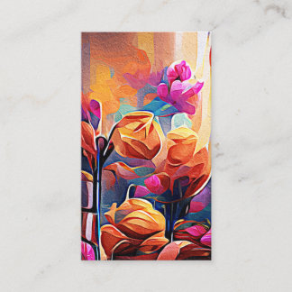 Cartão De Visita Floral Abstrato Art Laranja Vermelho Azul Flores