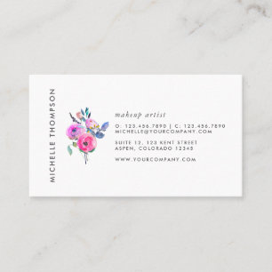Cartão De Visita Floral Aguarela Rosa-Intenso