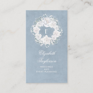 Cartão De Visita Floral Azul e Branco-Dusty