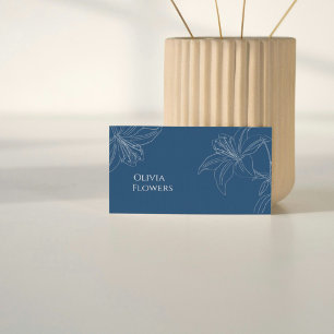Cartão de Visita Floral Azul Elegante Minimalist