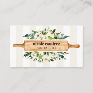 Cartão De Visita Floral Bakery Rolling Pin Patisserie beige listrad