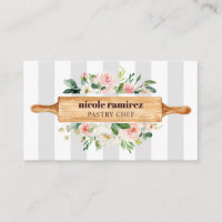 Floral Bakery Rolling Pin Patisserie cinzas listra