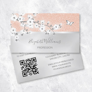 Cartão De Visita Floral Beauty Salon Rosa Glitter Silver