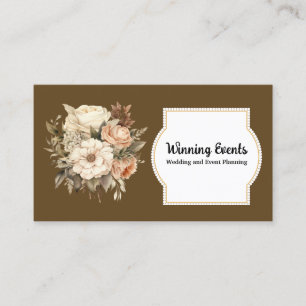 Cartão de Visita Floral Boho Marrom Dourado