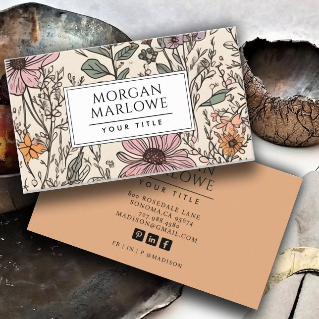 Cartão De Visita Floral Botânico de Flor Botânico Elegante (Criador carregado)