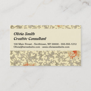 Cartão De Visita Floral Botânico Rosa Cinza Vintage