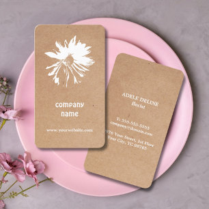 Cartão De Visita Floral Branco Kraft Impresso Elegante