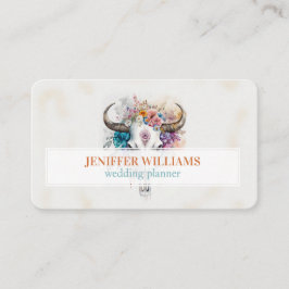 Cartão De Visita Floral Bull Skull Watercolor Art