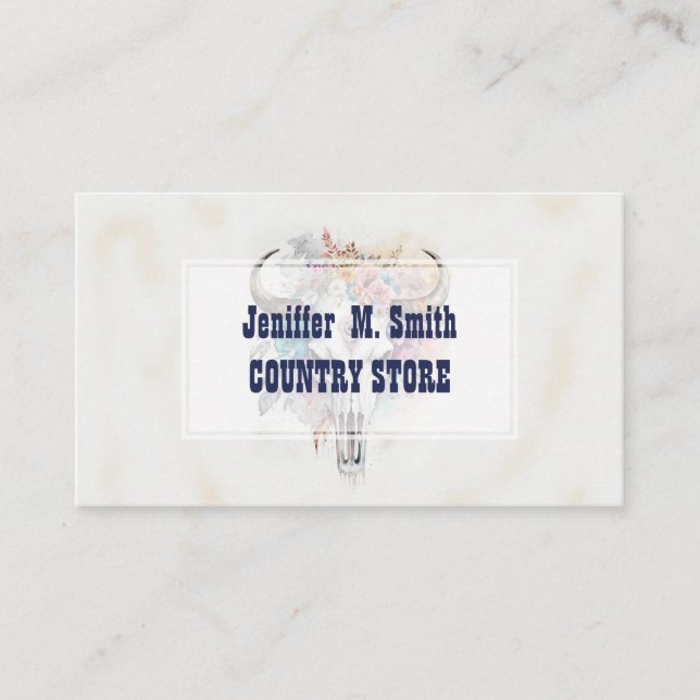 Cartão De Visita Floral Bull Skull Watercolor Art (Frente)