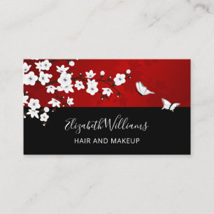 Cartão De Visita Floral Cherry Blossomo Vermelho Branco Preto