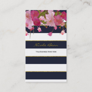 Cartão De Visita Floral com Brilho Dourado Falso Moderno Elegante C