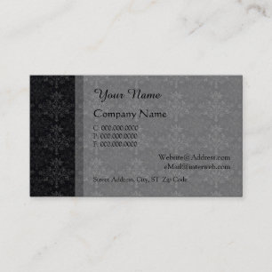 Cartão De Visita Floral Damasco Vintage Preto Cinza Personalizado