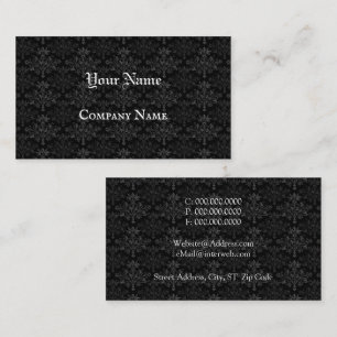 Cartão De Visita Floral Damask Vintage Preto Cinza Personalizado