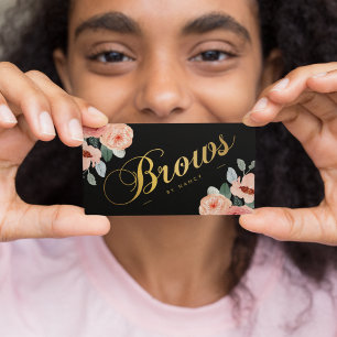 Cartão De Visita Floral de Aquarela com Script Dourado Brots