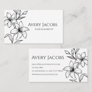 Cartão De Visita Floral de Boho Branco e Preto Moderno Único