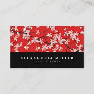 Cartão De Visita Floral de Flor Preto-Branco e Vermelho