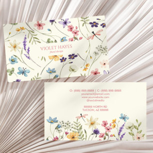Cartão De Visita Floral de Flor Selvagem de Flor Selvagem Elegante