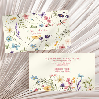 Cartão De Visita Floral de Flor Selvagem de Flor Selvagem Elegante