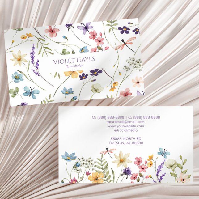 Cartão De Visita Floral de Flor Selvagem de Flor Selvagem Elegante (Criador carregado)