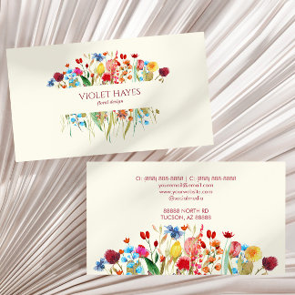 Cartão De Visita Floral de Flor Selvagem de Flor Selvagem Elegante
