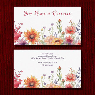 Cartão De Visita Floral de Flores Vibrantes Coloridas