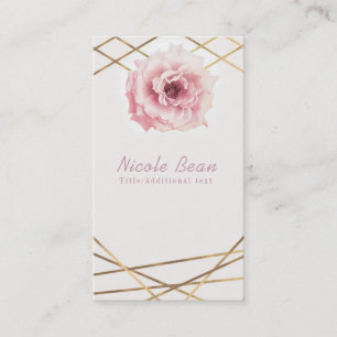 Cartão De Visita Floral de Peônia Rosa e Dourado Glam Elegante Chic