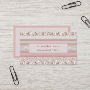 Cartão De Visita Floral de Renda Rosa Vintage Elegante Atemporal