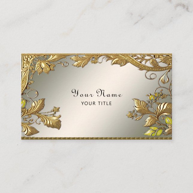 Cartão de visita Floral Decorativo Dourado Elegant (Frente)