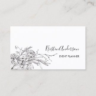 Cartão De Visita Floral Desenhado Mão do Planejador de Eventos