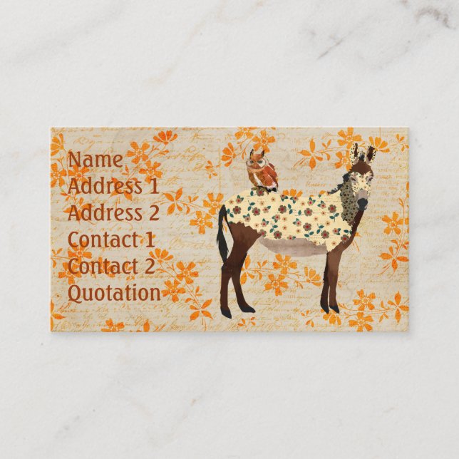 Cartão de visita floral do asno & da coruja (Frente)