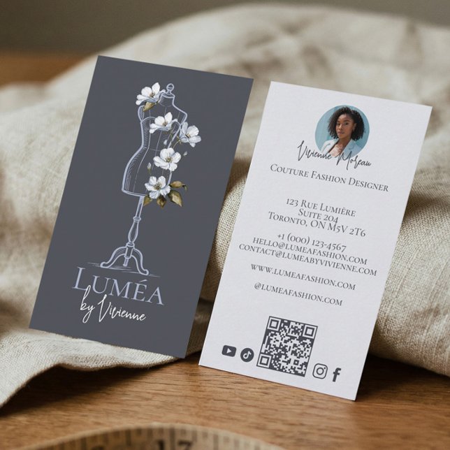 Cartão De Visita Floral Dress Form Mannequin Fashion Designer Photo (Floral Dress Form Mannequin Fashion Designer Photo Business Card)