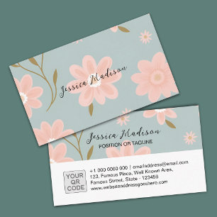 Cartão de visita Floral Elegante com Código QR D
