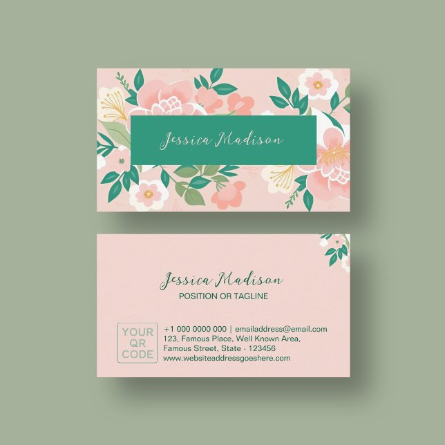 Cartão de visita Floral Elegante com Código QR | D (best premium business card template for business woman home business diy business )