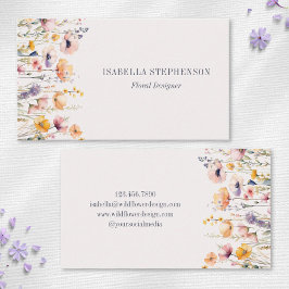 Cartão De Visita Floral Elegante de Aquarela de Flores Silvestres 
