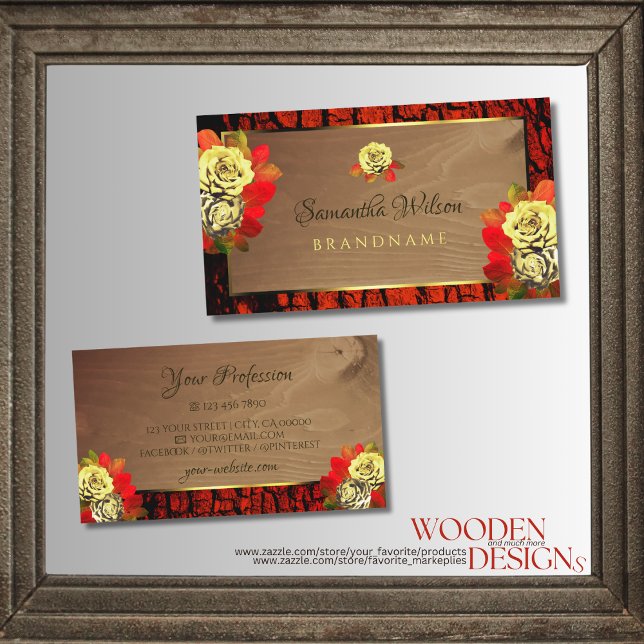 Cartão De Visita Floral Elegante de Grãos de Madeira de Latido Cast (Criador carregado)