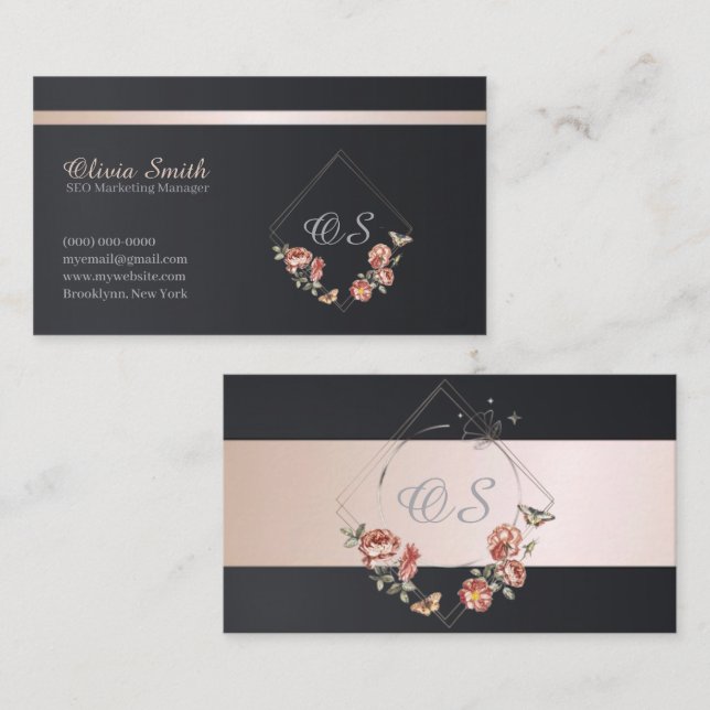 Cartão de visita Floral Elegante Personalizável 10 (Frente/Verso)