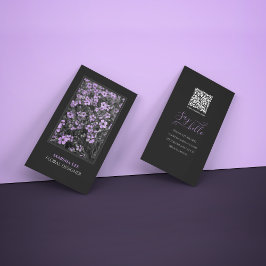 Cartão de Visita Floral Elegante Preto com Código