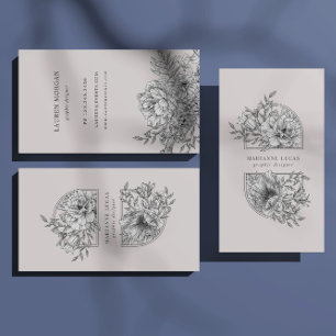 Cartão de visita Floral Elegante Preto E Branco