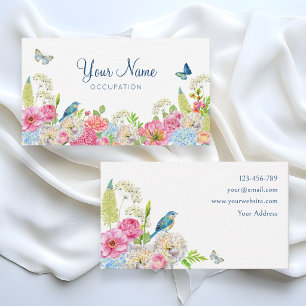 Cartão De Visita Floral em flor azul verde rosa primavera
