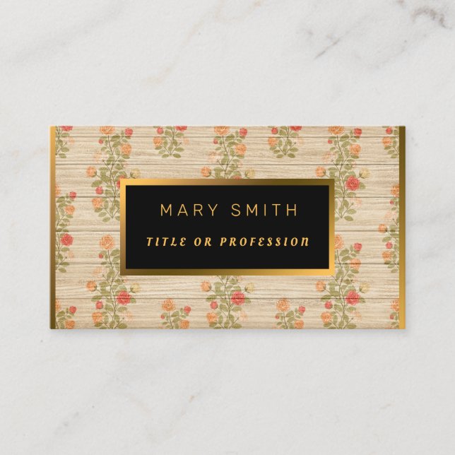 Cartão De Visita Floral em Madeira Dourada Personalizar Professiona (Frente)