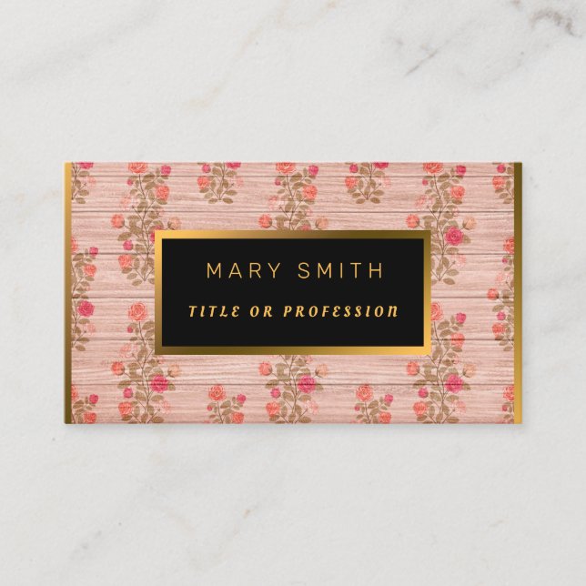 Cartão De Visita Floral em Madeira Dourada Personalizar Professiona (Frente)