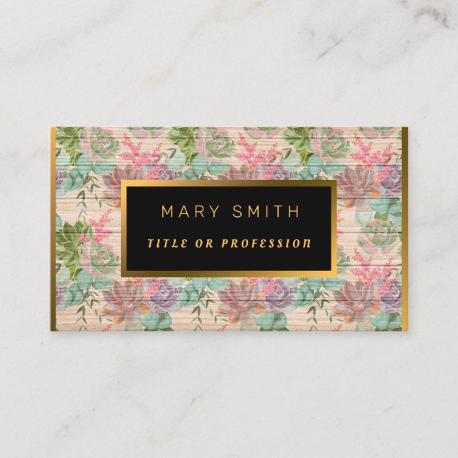 Cartão De Visita Floral em Madeira Dourada Personalizar Professiona (Frente)