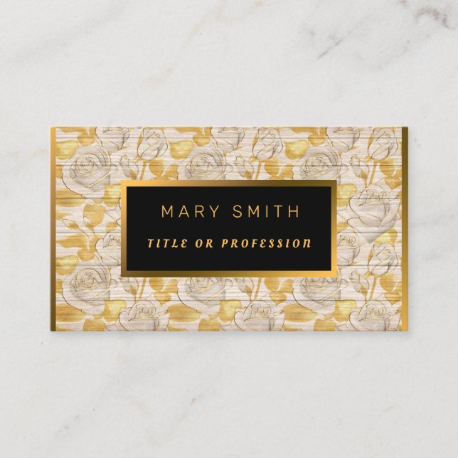 Cartão De Visita Floral em Madeira Dourada Personalizar Professiona (Frente)