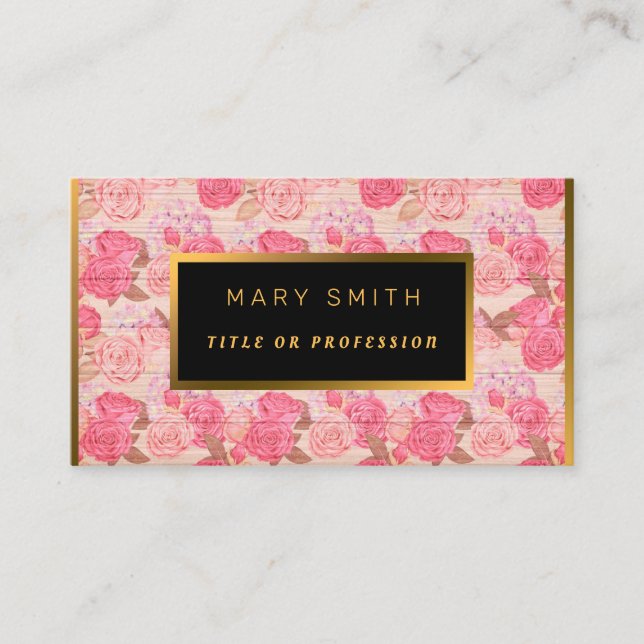 Cartão De Visita Floral em Madeira Dourada Personalizar Professiona (Frente)